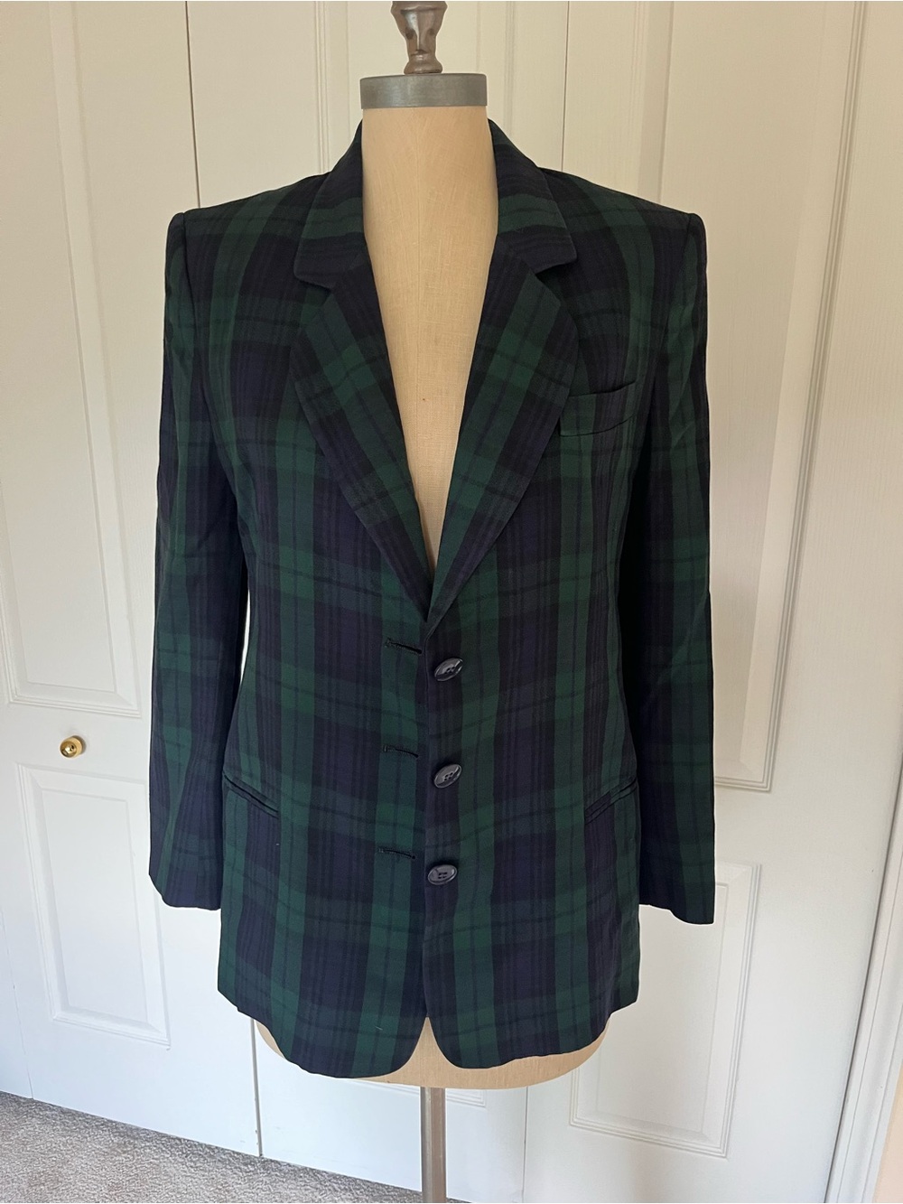 Charter Club Green & Navy Plaid Tailored Blazer